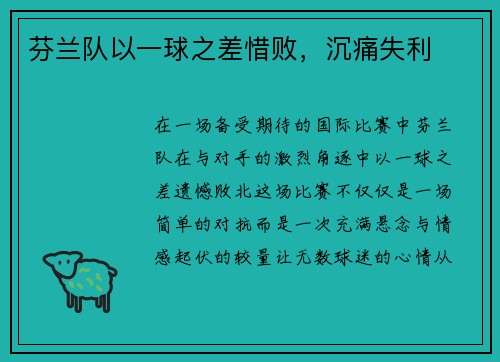 芬兰队以一球之差惜败，沉痛失利